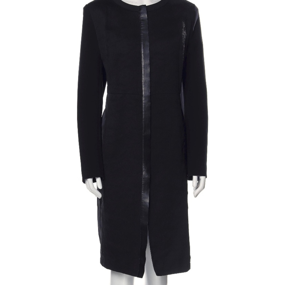 Lafayette 148 lightweight coat. Black with concealed front zipper.